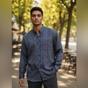 Vintage Bon Homme 90s Abstract Geometric Southwestern Print Long Sleeve Button D